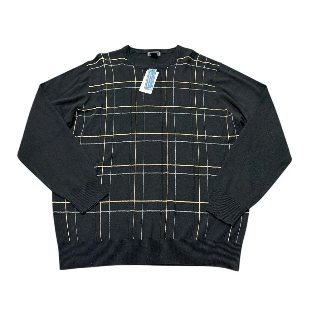 Dockers Sweater Mens L Black Geometric L/S Relaxed Fit Lightweight Pullover NWT